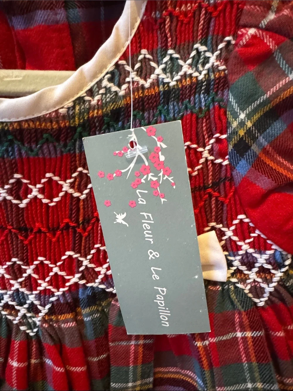 La Fleur & Le Papillon Red Plaid Smocked Dress, NWT, 12 months